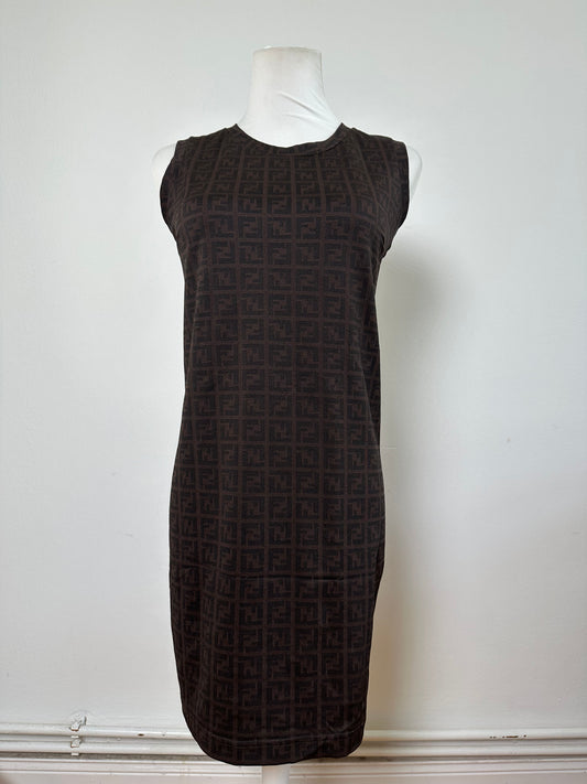 Vintage Fendi FF Monogram Stretch Dress Brown M