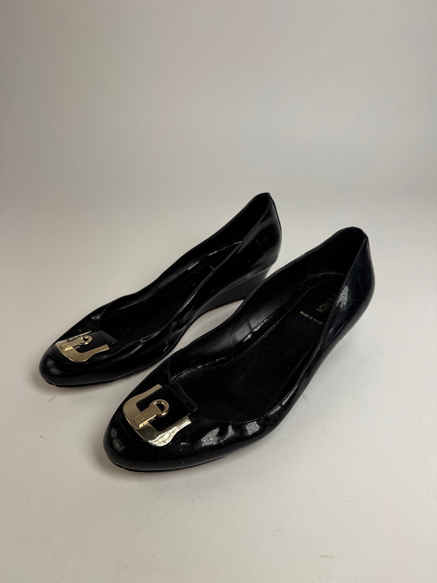 Vintage Fendi Patent Leather Clogs Black EU41