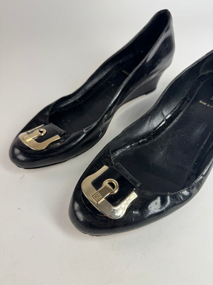 Vintage Fendi Patent Leather Clogs Black EU41