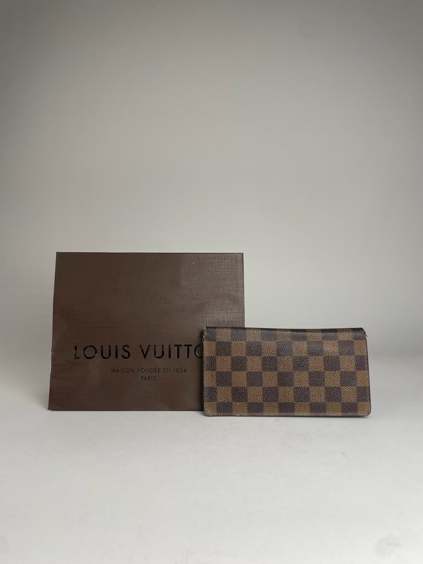 Vintage Louis Vuitton Damier Monogram Leather Card Holder / ID Holder Brown
