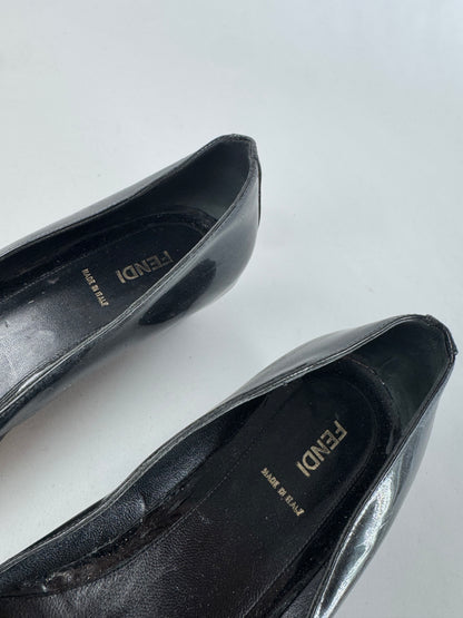 Vintage Fendi Patent Leather Clogs Black EU41