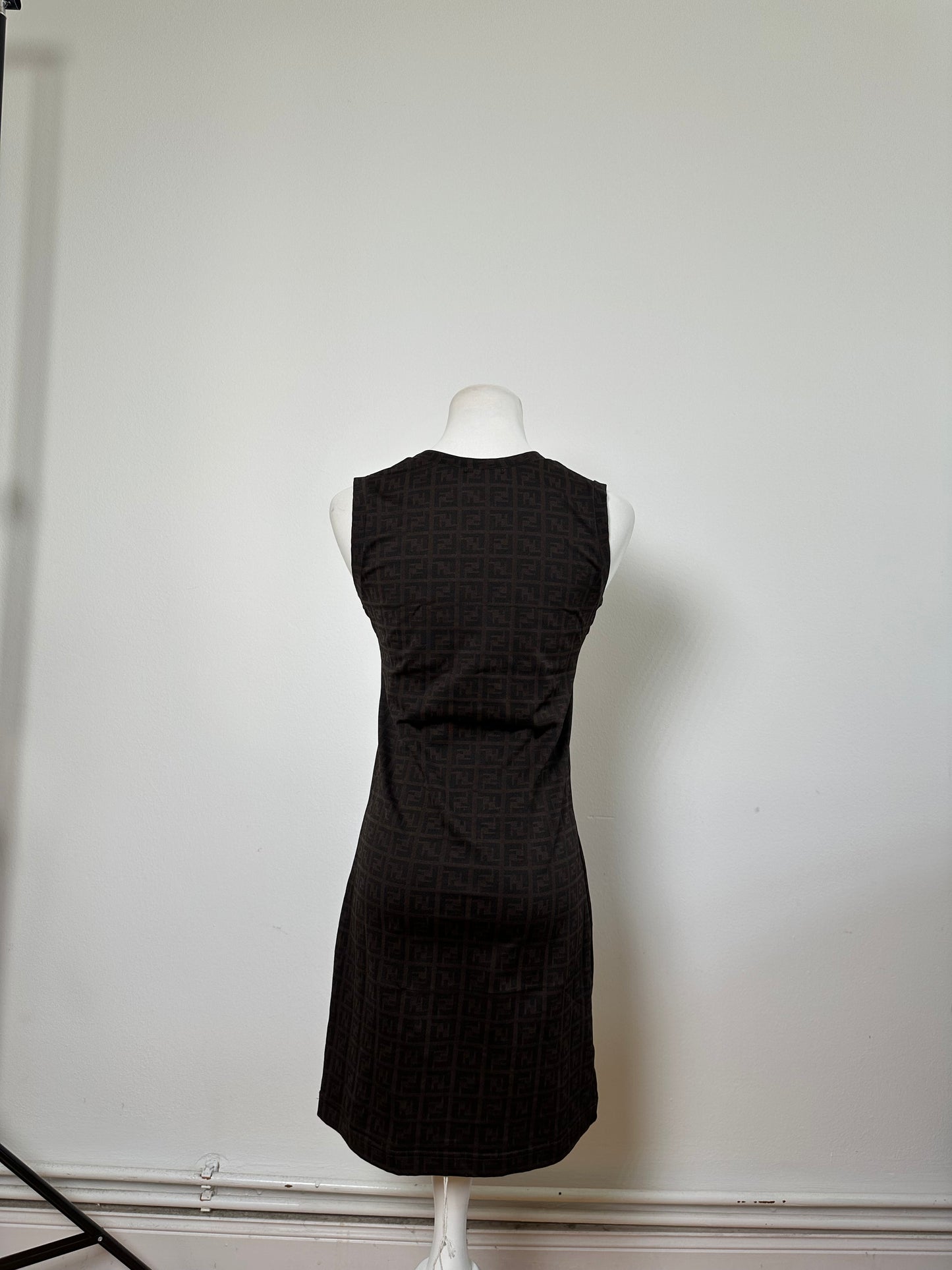 Vintage Fendi FF Monogram Stretch Dress Brown M