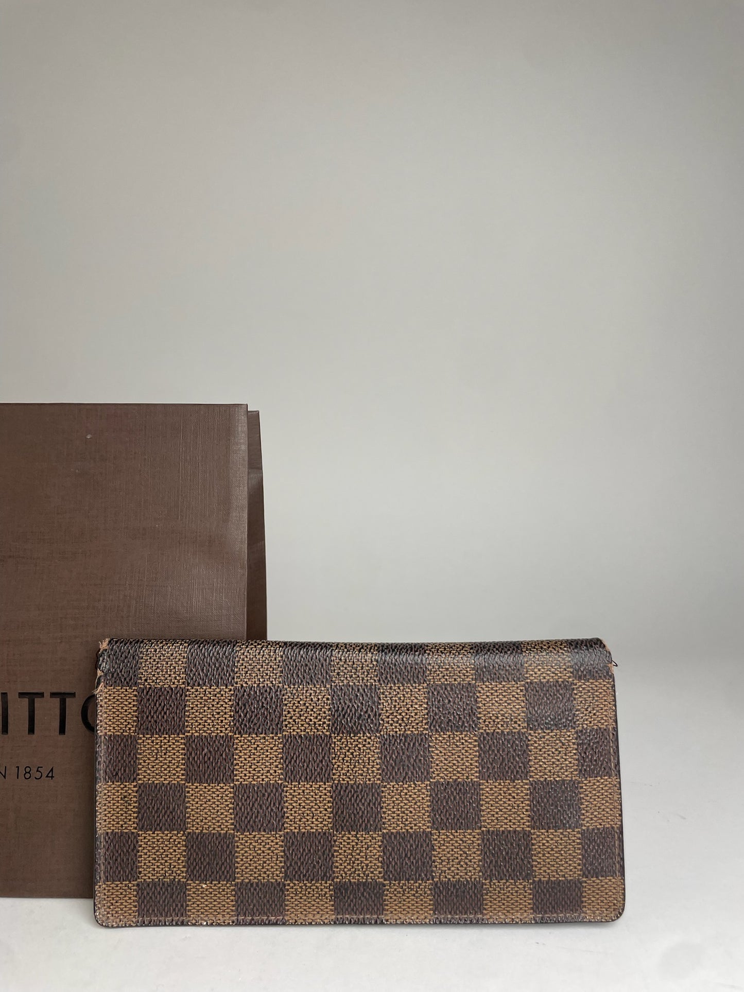 Vintage Louis Vuitton Damier Monogram Leather Card Holder / ID Holder Brown