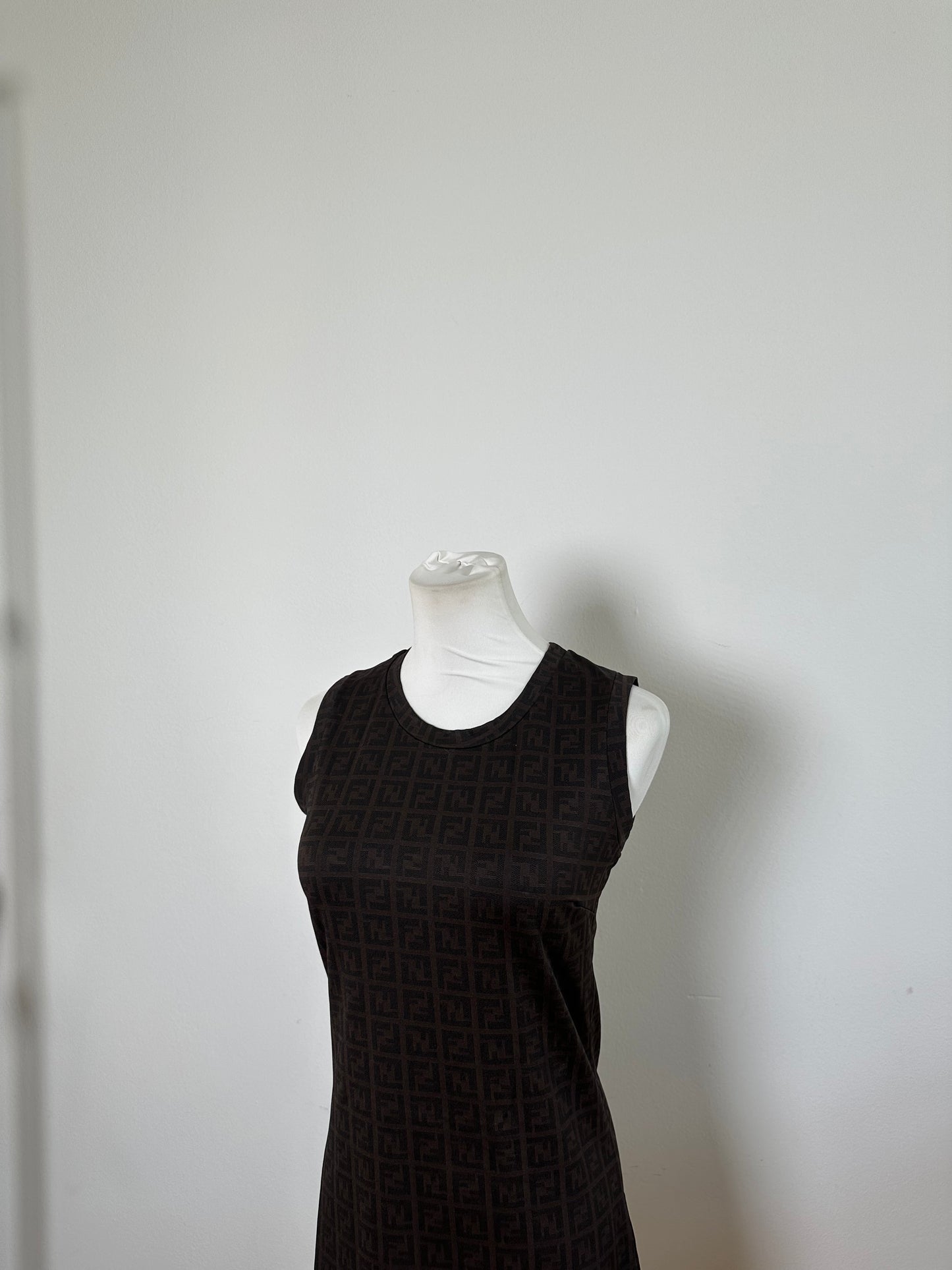 Vintage Fendi FF Monogram Stretch Dress Brown M
