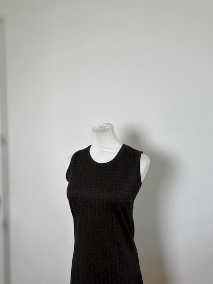Vintage Fendi FF Monogram Stretch Dress Brown M