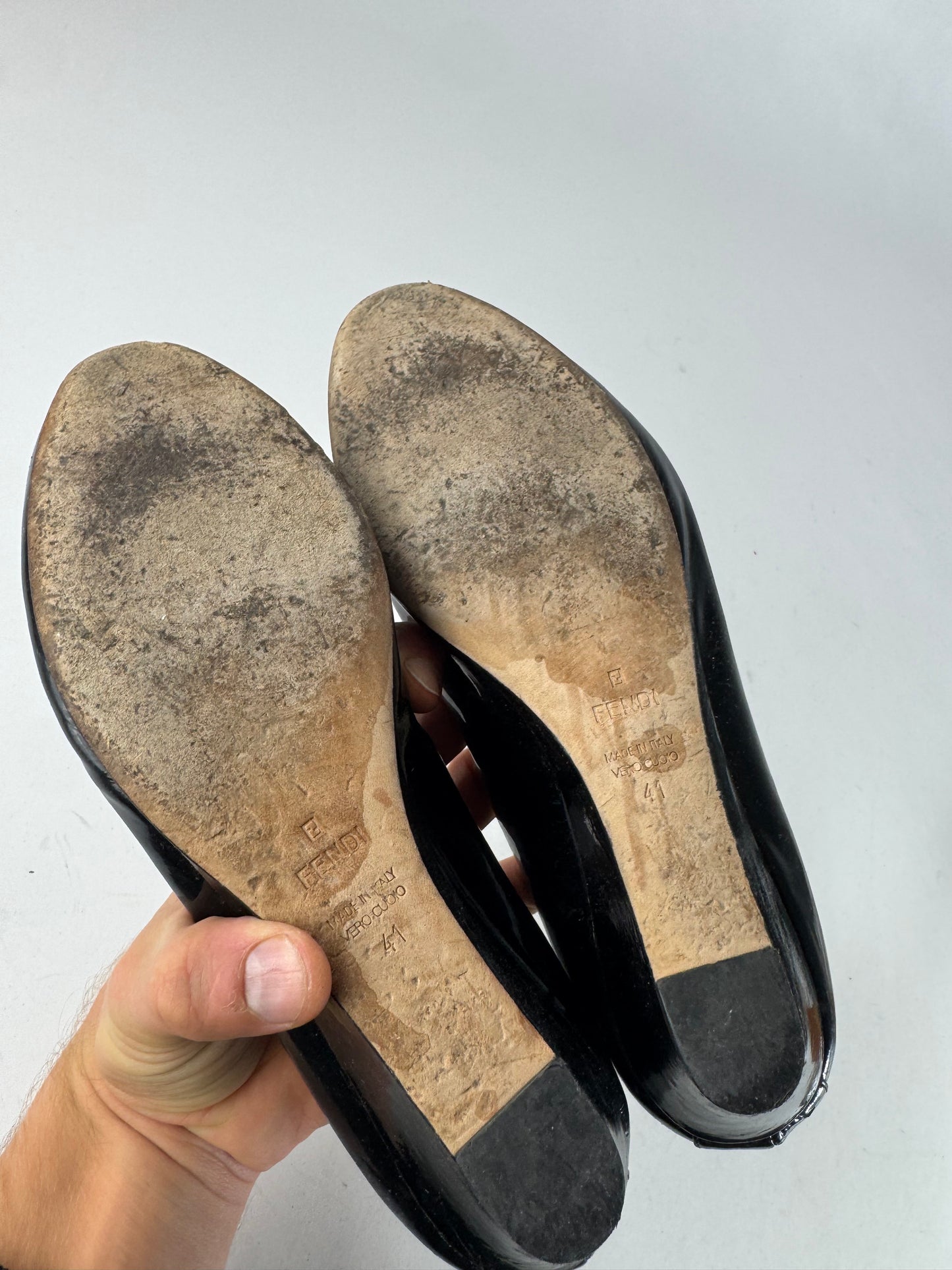 Vintage Fendi Patent Leather Clogs Black EU41