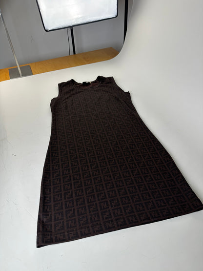 Vintage Fendi FF Monogram Stretch Dress Brown M