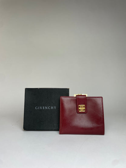 Vintage Givenchy 4G Logo Structured Clutch Wallet c. Late 1970s Burgundy