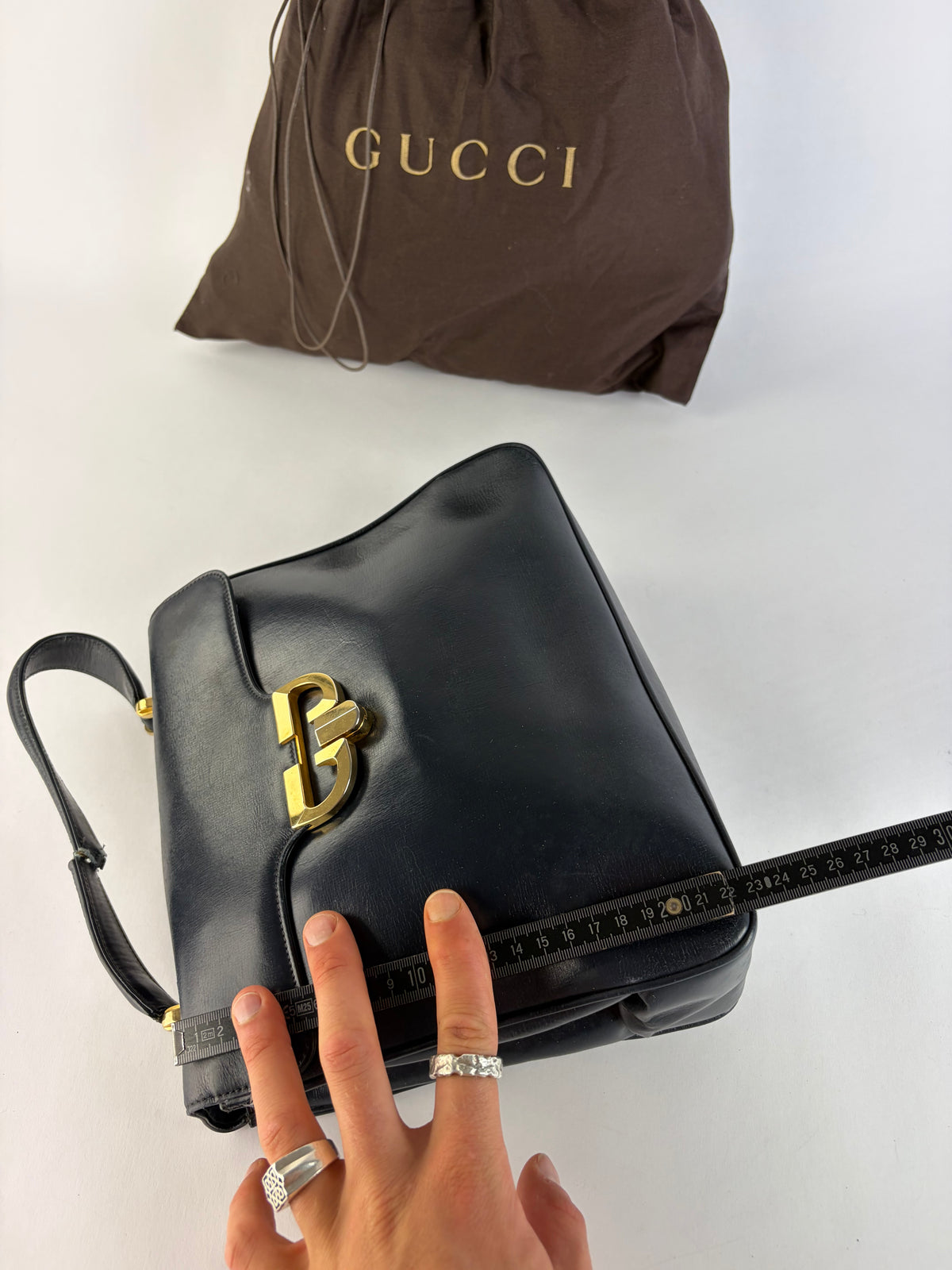 Vintage Gucci Structured Leather Top-Handle Bag Late 1970s Navy