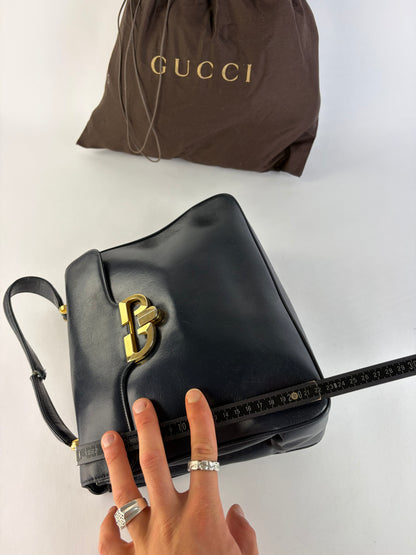 Vintage Gucci Structured Leather Top-Handle Bag Late 1970s Navy