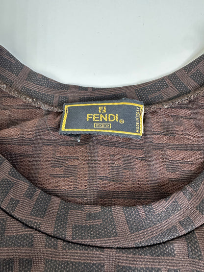 Vintage Fendi FF Monogram Stretch Dress Brown M