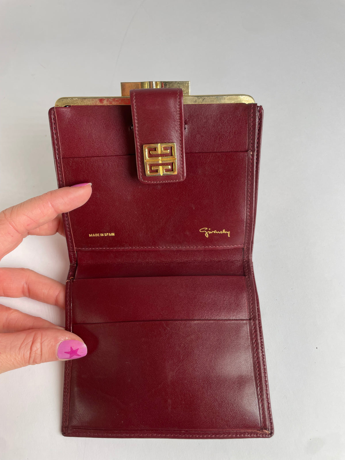 Vintage Givenchy 4G Logo Structured Clutch Wallet c. Late 1970s Burgundy