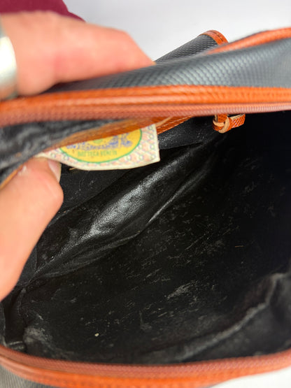 Vintage Bottega Veneta Textured Nylon Flap Crossbody Bag Black Orange