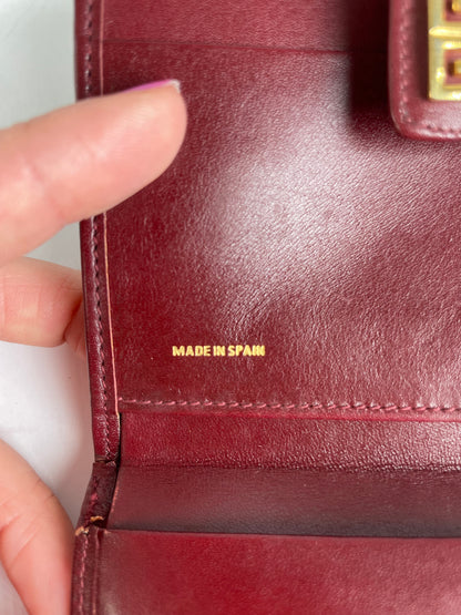 Vintage Givenchy 4G Logo Structured Clutch Wallet c. Late 1970s Burgundy