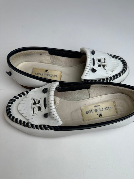 Vintage Courreges Smooth Loafers White EU5