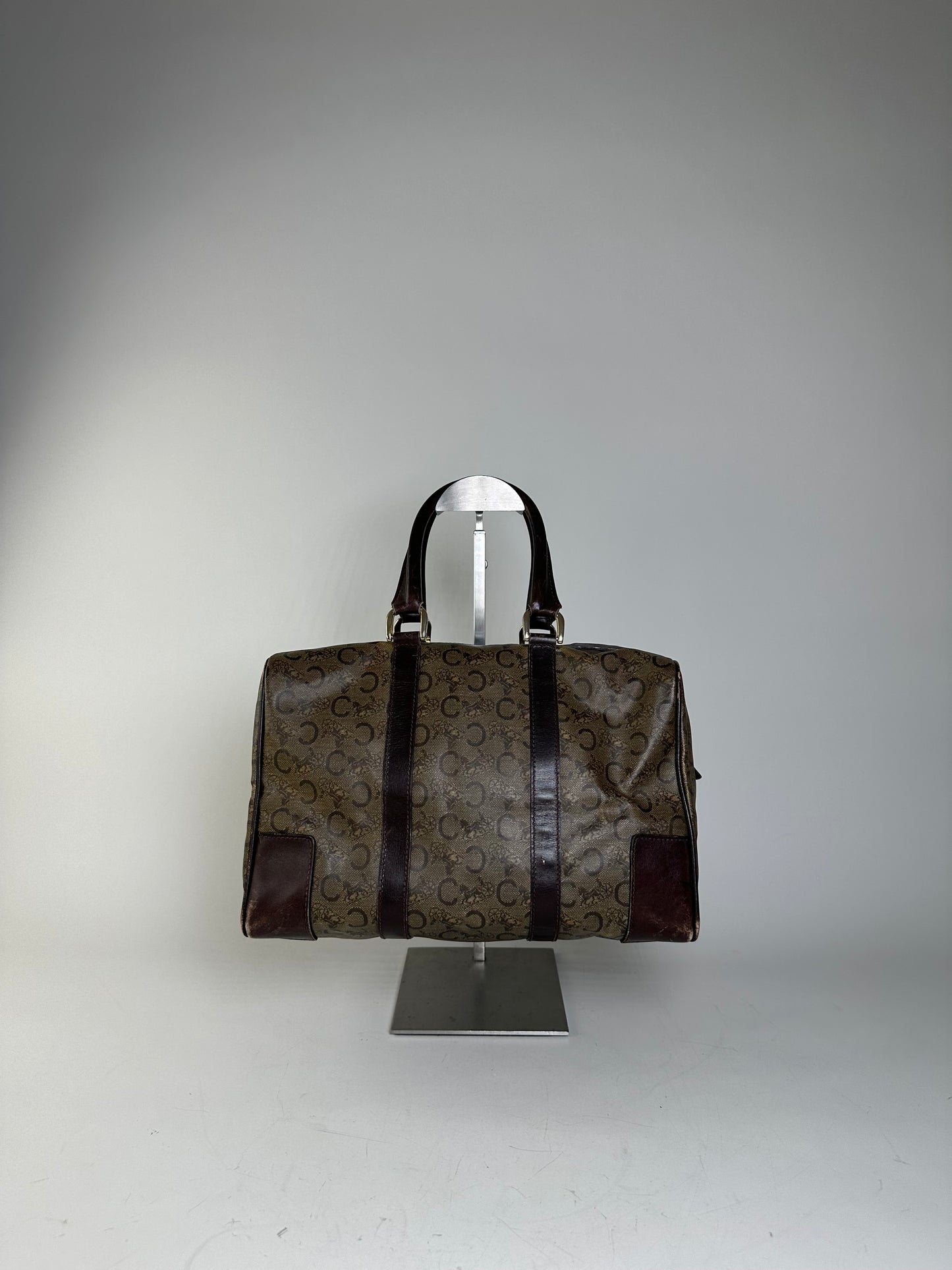 Vintage Celine C Monogram Canvas Tote Beige Brown Gold