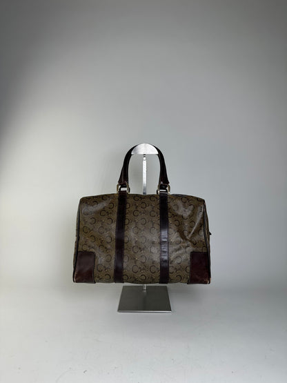 Vintage Celine C Monogram Canvas Tote Beige Brown Gold