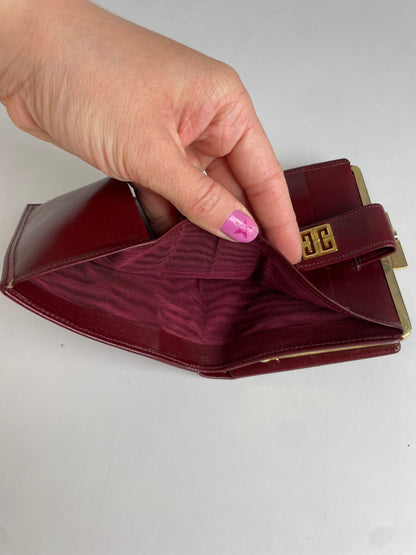 Vintage Givenchy 4G Logo Structured Clutch Wallet c. Late 1970s Burgundy