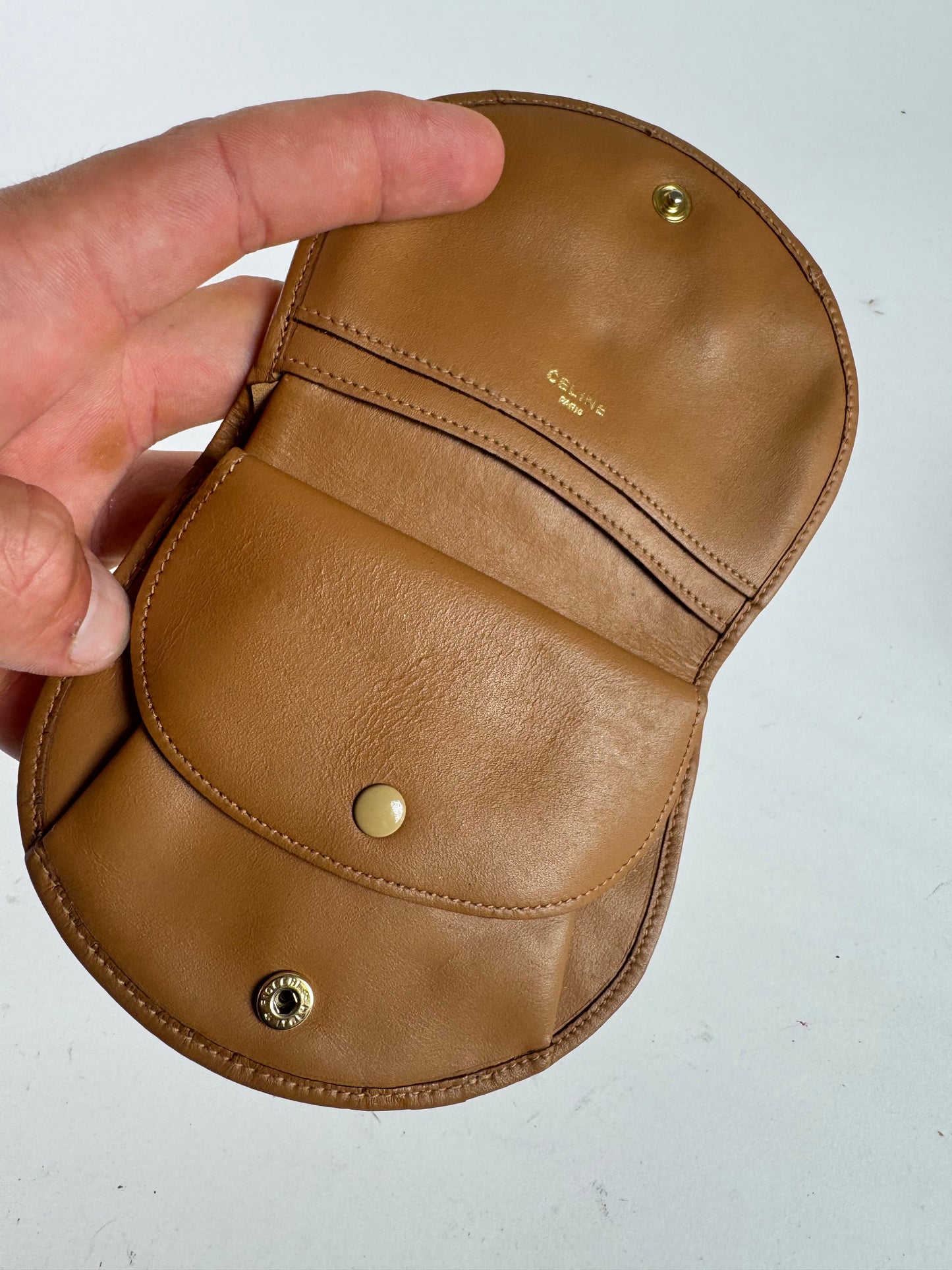 Portefeuille vintage en cuir Monogram Celine Paris Marron