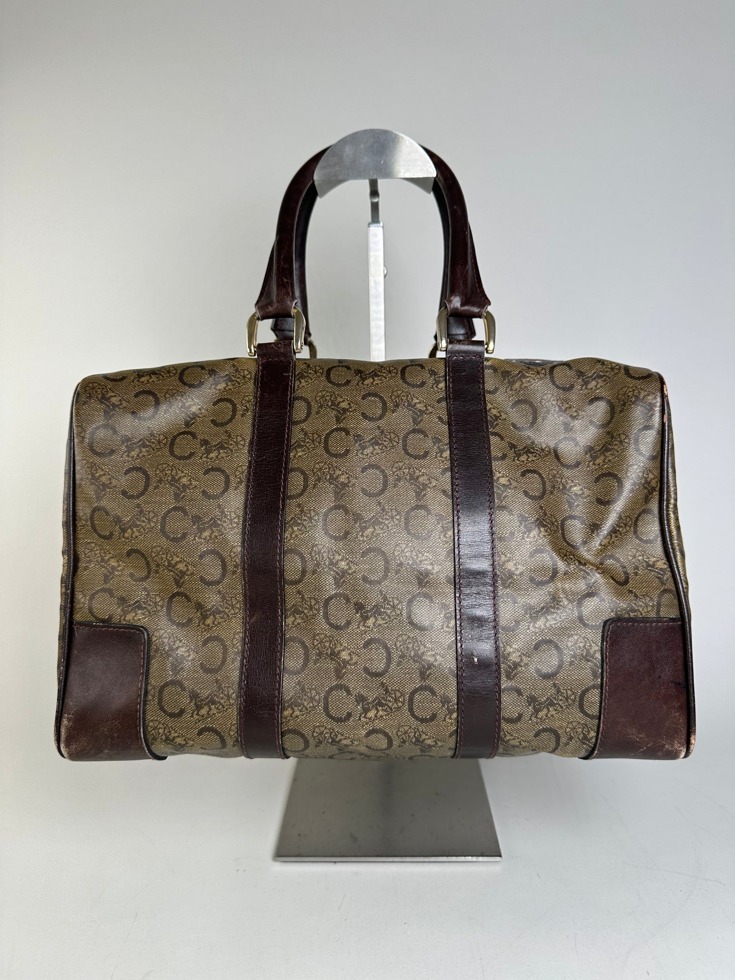 Vintage Celine C Monogram Canvas Tote Beige Brown Gold