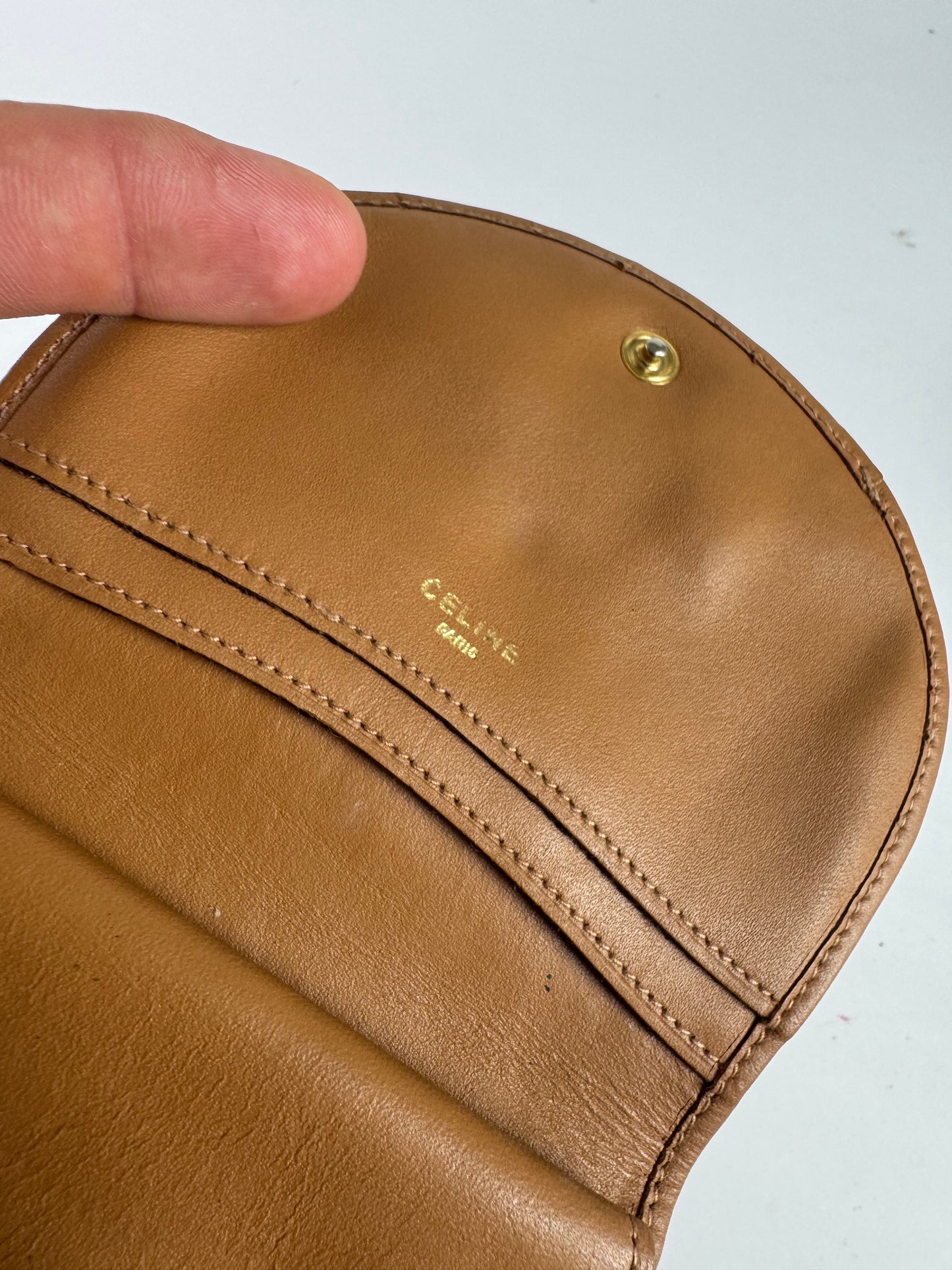 Portefeuille vintage en cuir Monogram Celine Paris Marron