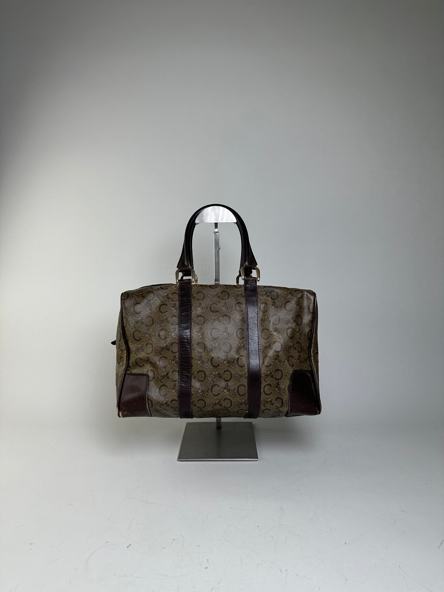 Vintage Celine C Monogram Canvas Tote Beige Brown Gold