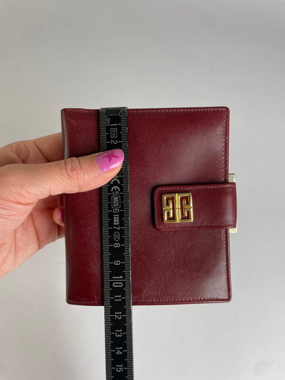 Vintage Givenchy 4G Logo Structured Clutch Wallet c. Late 1970s Burgundy