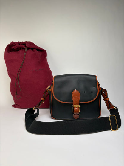 Vintage Bottega Veneta Textured Nylon Flap Crossbody Bag Black Orange