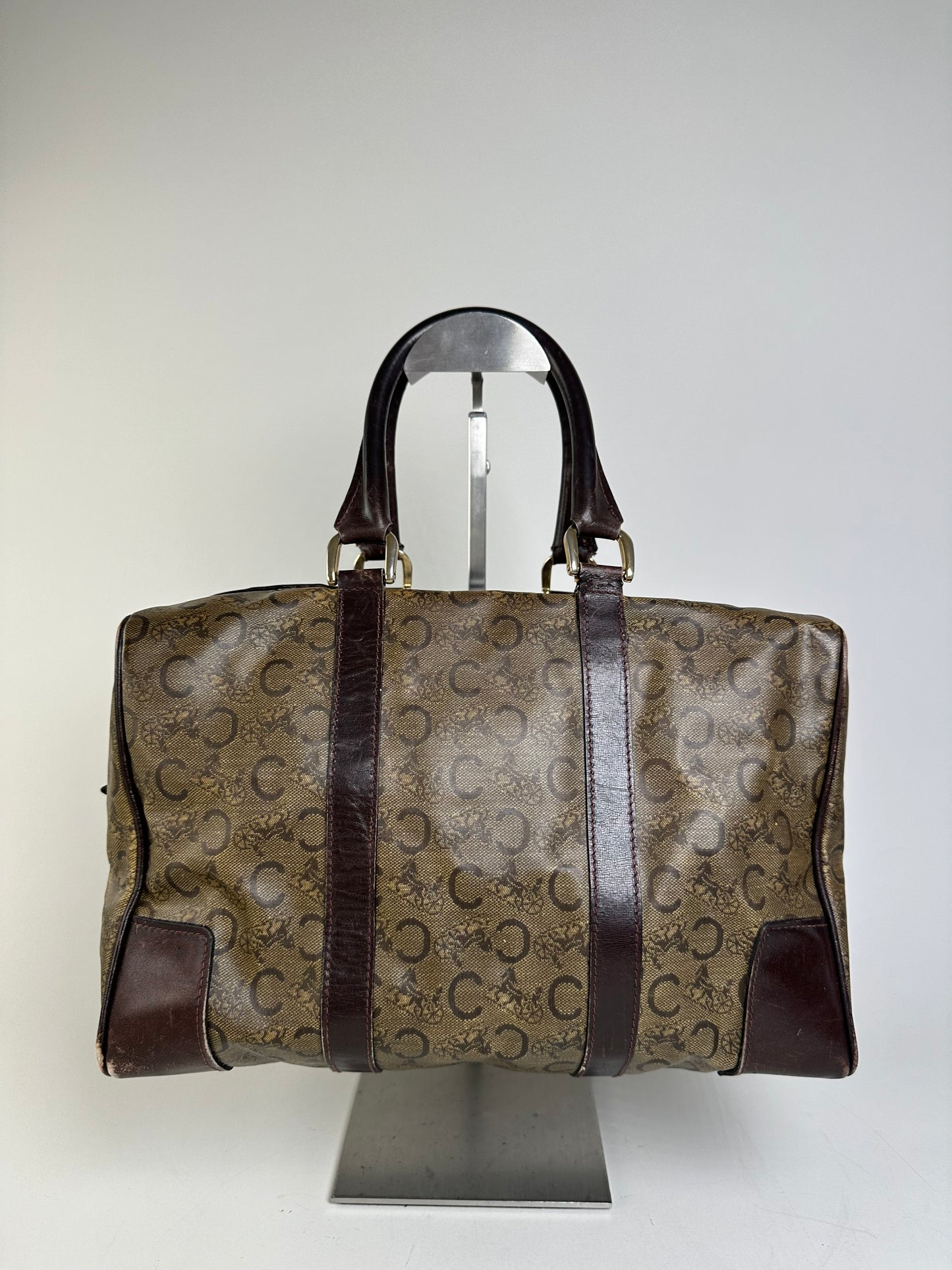Vintage Celine C Monogram Canvas Tote Beige Brown Gold