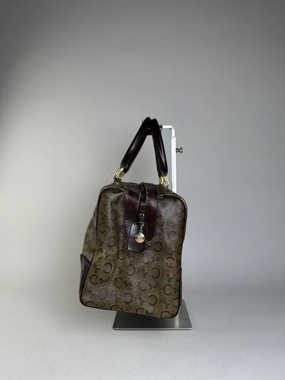 Vintage Celine C Monogram Canvas Tote Beige Brown Gold