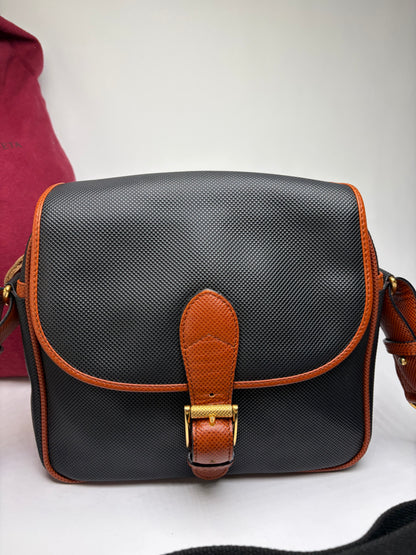 Vintage Bottega Veneta Textured Nylon Flap Crossbody Bag Black Orange