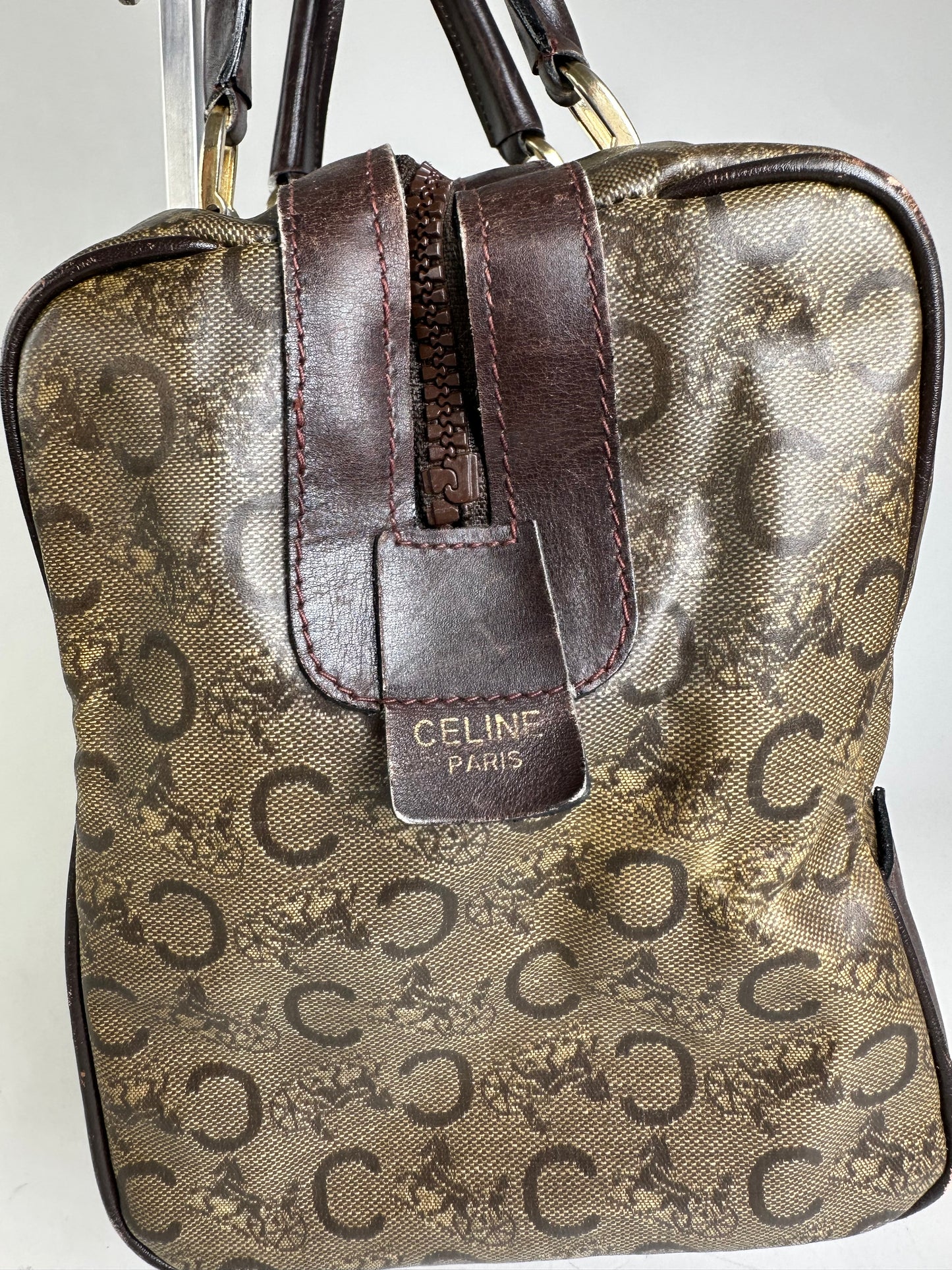Vintage Celine C Monogram Canvas Tote Beige Brown Gold