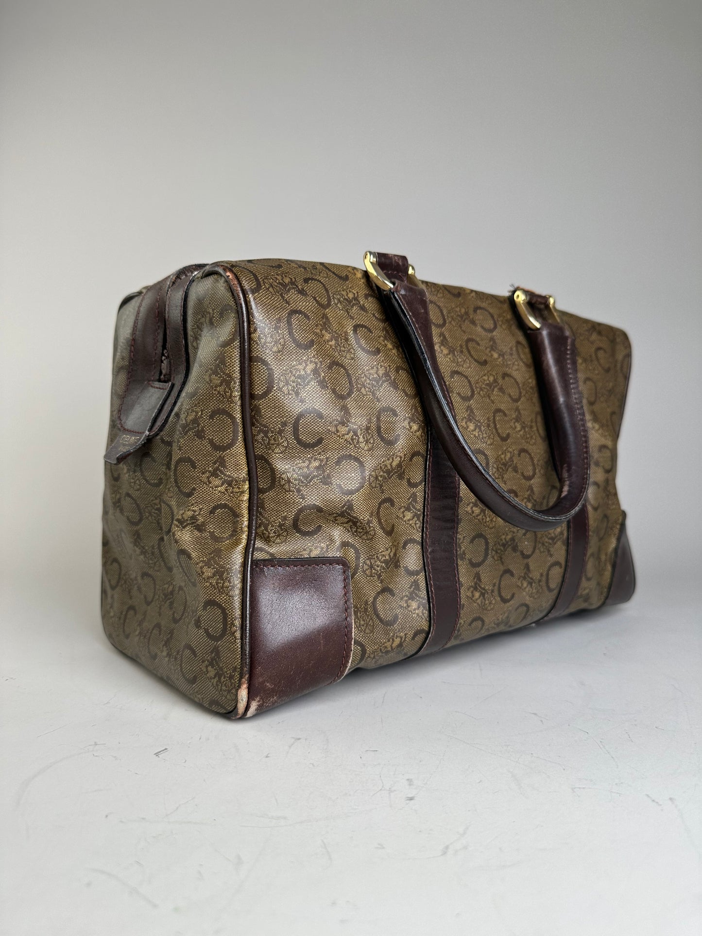 Vintage Celine C Monogram Canvas Tote Beige Brown Gold