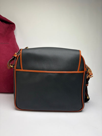 Vintage Bottega Veneta Textured Nylon Flap Crossbody Bag Black Orange