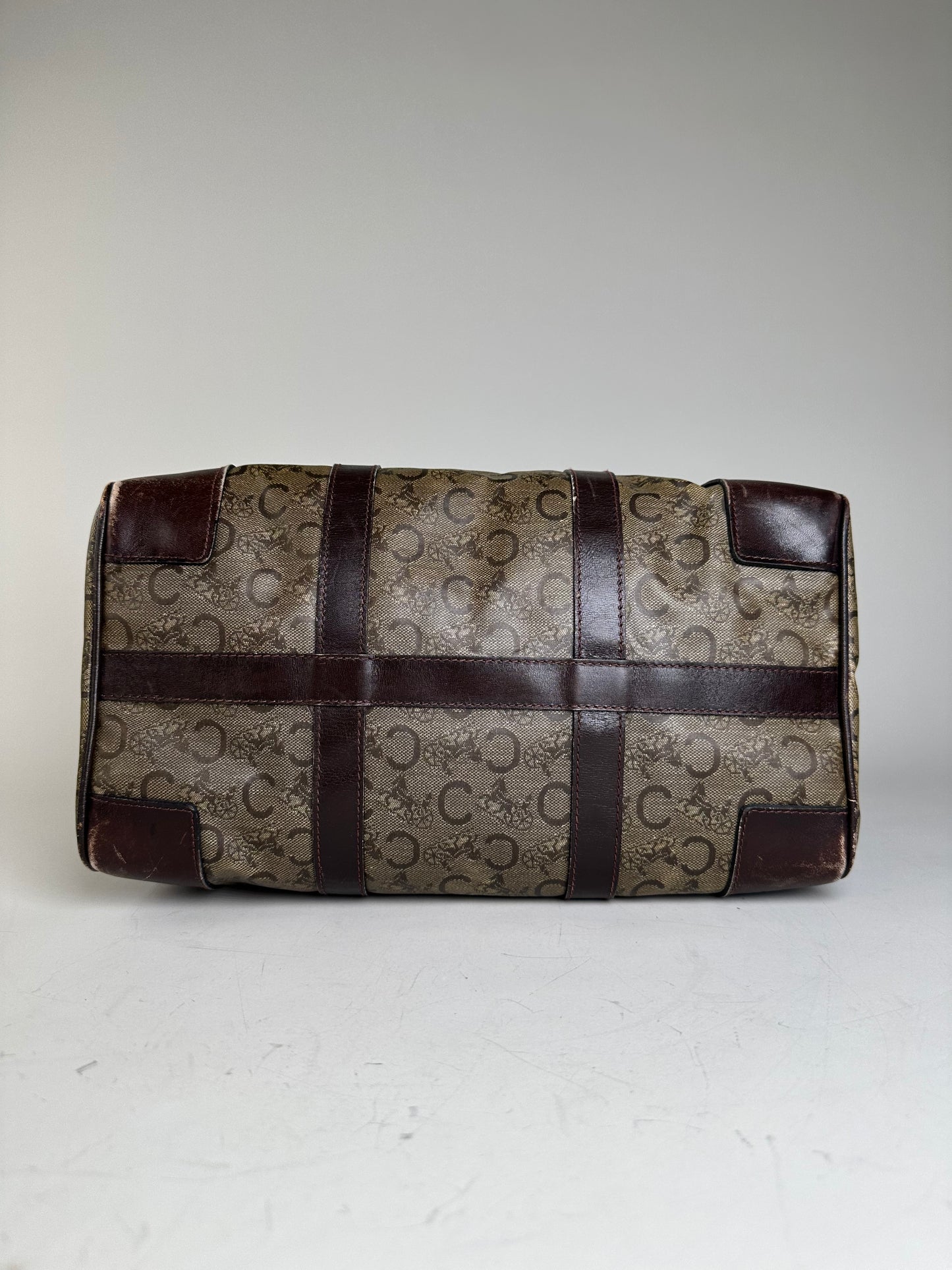 Vintage Celine C Monogram Canvas Tote Beige Brown Gold