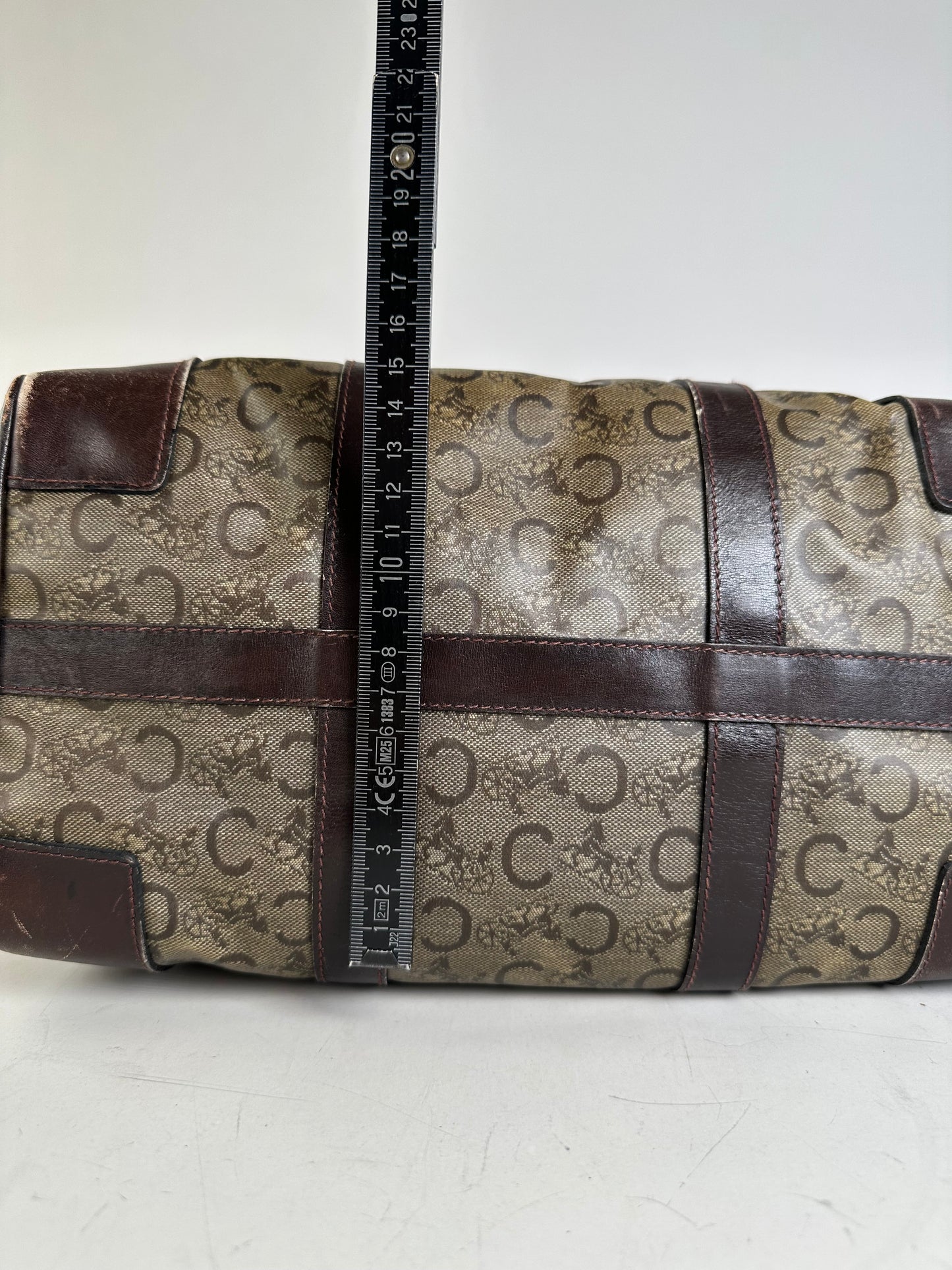 Vintage Celine C Monogram Canvas Tote Beige Brown Gold