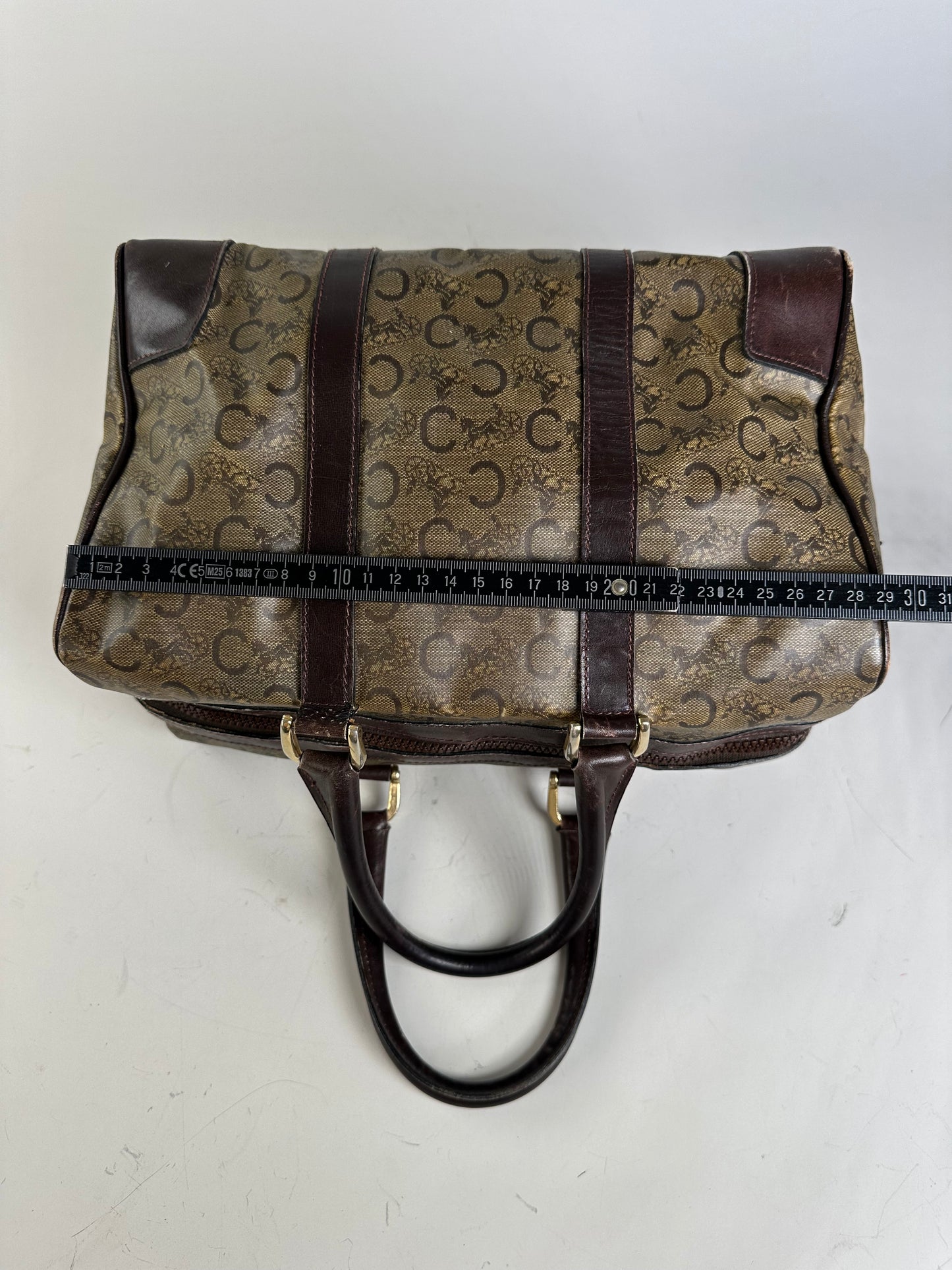 Vintage Celine C Monogram Canvas Tote Beige Brown Gold
