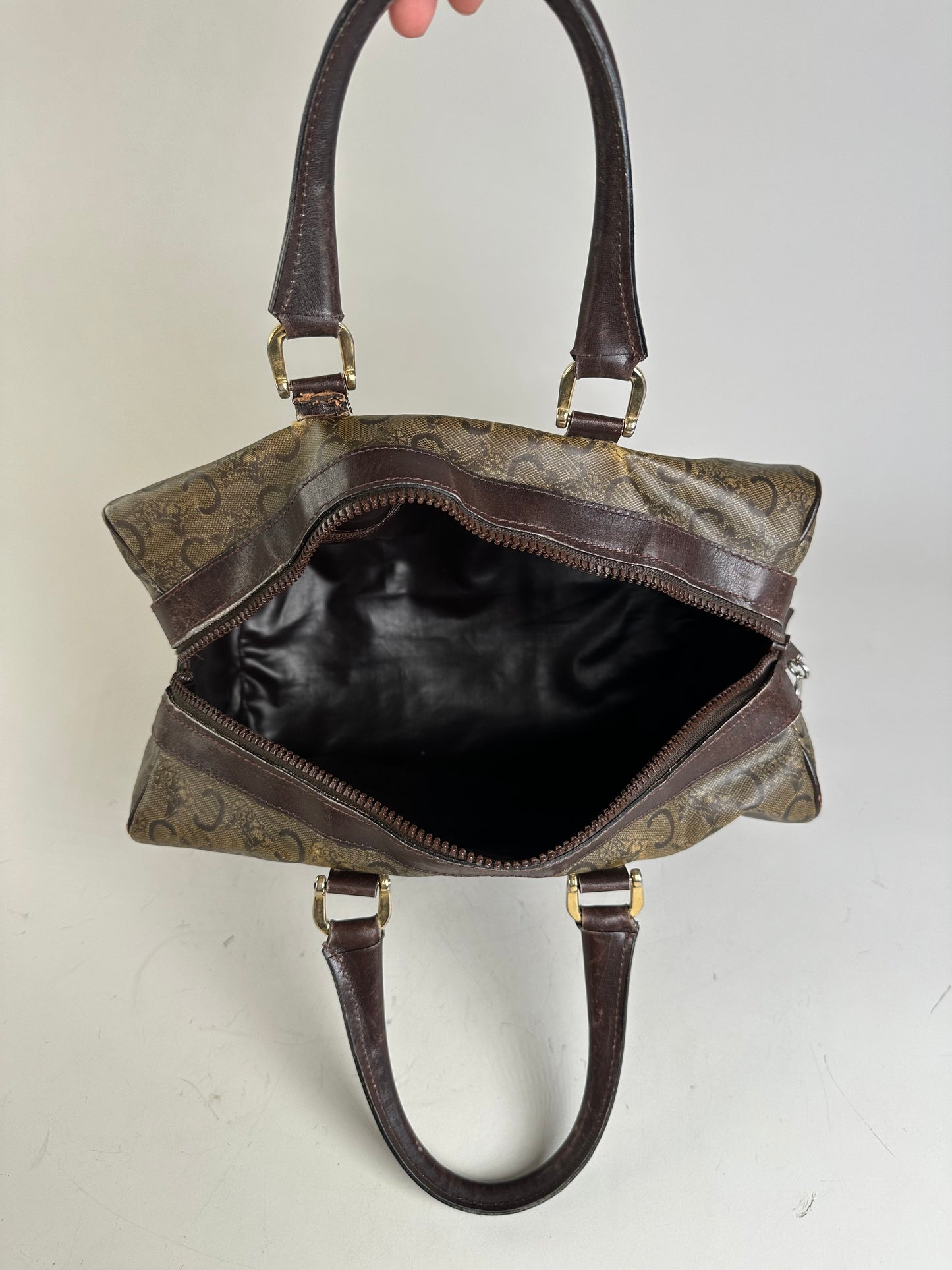 Vintage Celine C Monogram Canvas Tote Beige Brown Gold