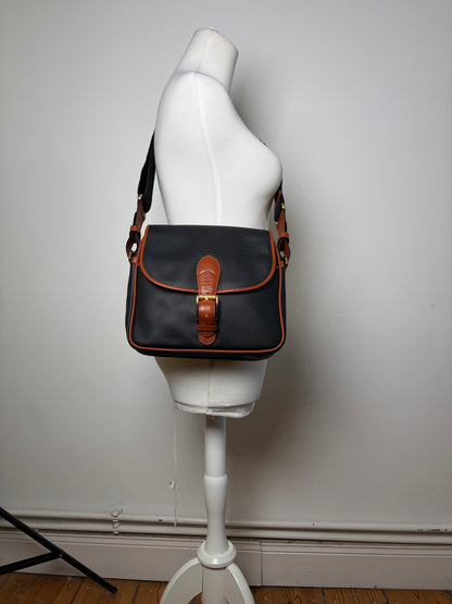 Vintage Bottega Veneta Textured Nylon Flap Crossbody Bag Black Orange