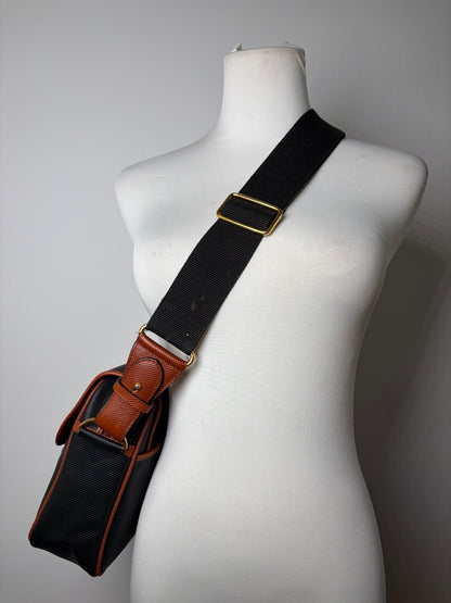Vintage Bottega Veneta Textured Nylon Flap Crossbody Bag Black Orange