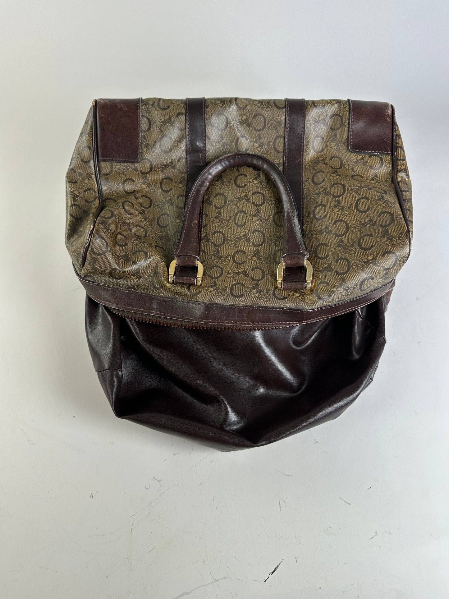 Vintage Celine C Monogram Canvas Tote Beige Brown Gold