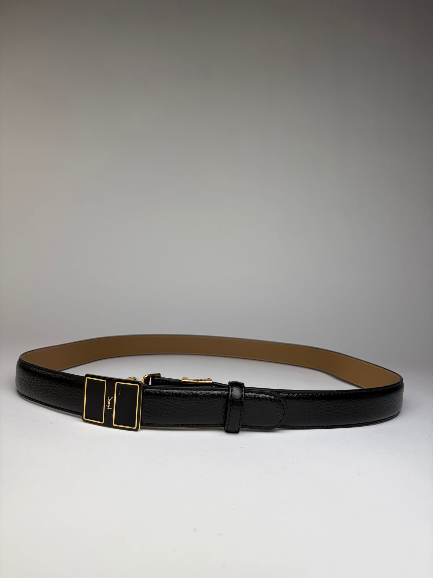 Vintage Yves Saint Laurent Textured Leather Belt Black Gold