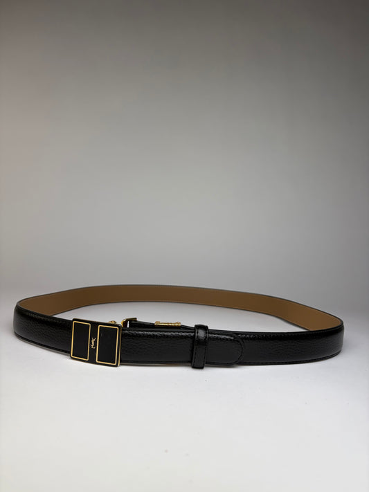 Vintage Yves Saint Laurent Textured Leather Belt Black Gold