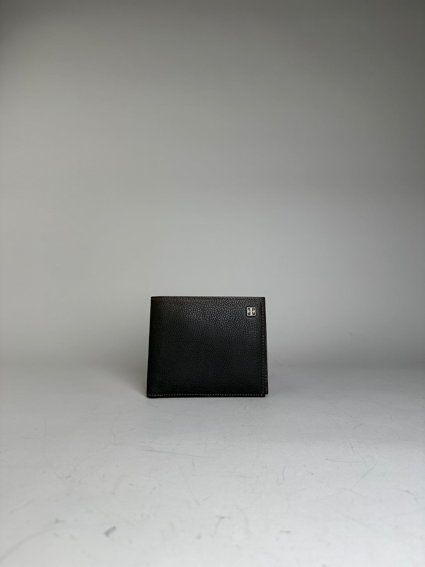 Vintage Givenchy Textured Leather Wallet Dark Green Silver