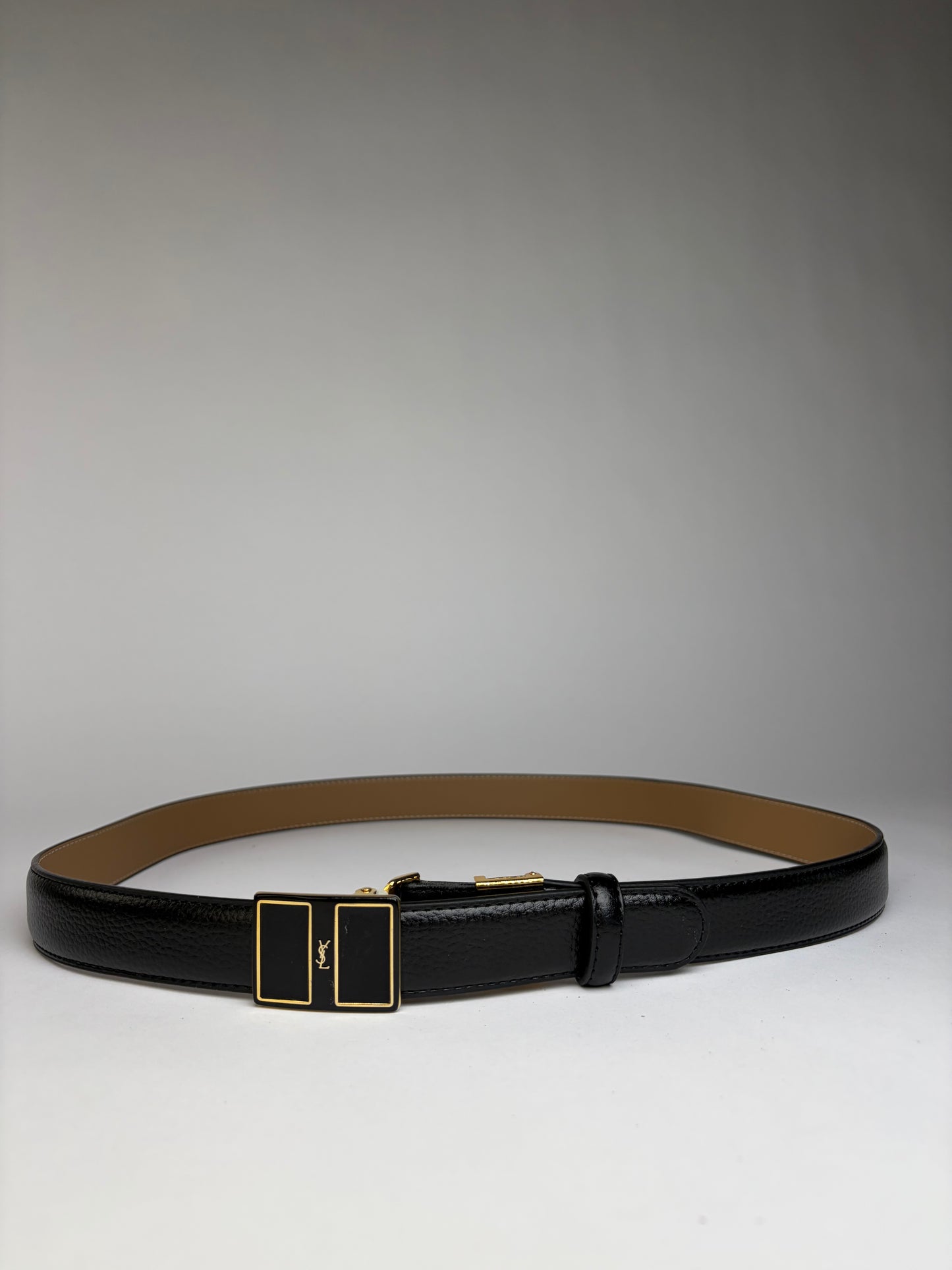 Vintage Yves Saint Laurent Textured Leather Belt Black Gold