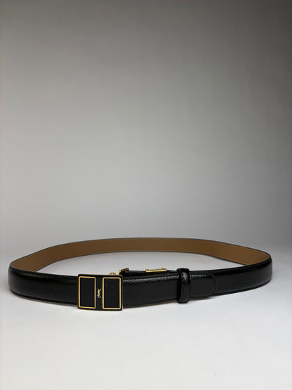Vintage Yves Saint Laurent Textured Leather Belt Black Gold