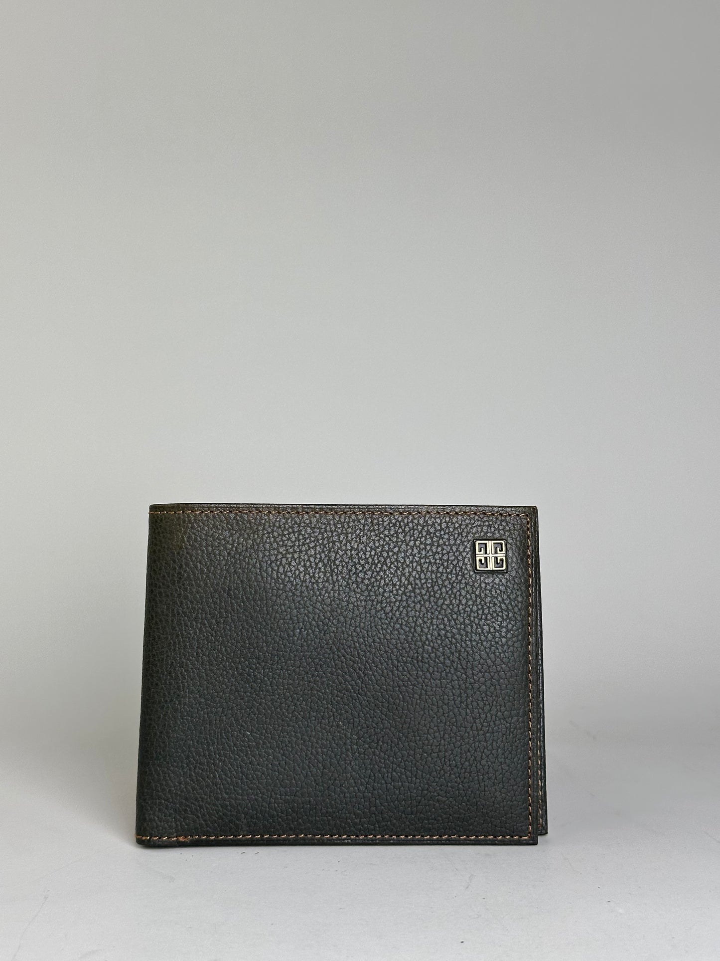 Vintage Givenchy Textured Leather Wallet Dark Green Silver