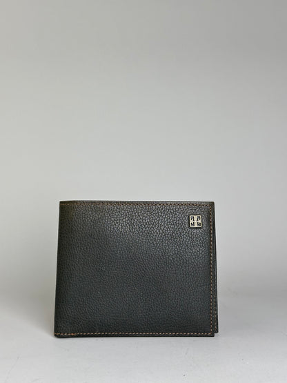 Vintage Givenchy Textured Leather Wallet Dark Green Silver