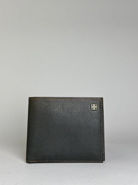 Vintage Givenchy Textured Leather Wallet Dark Green Silver