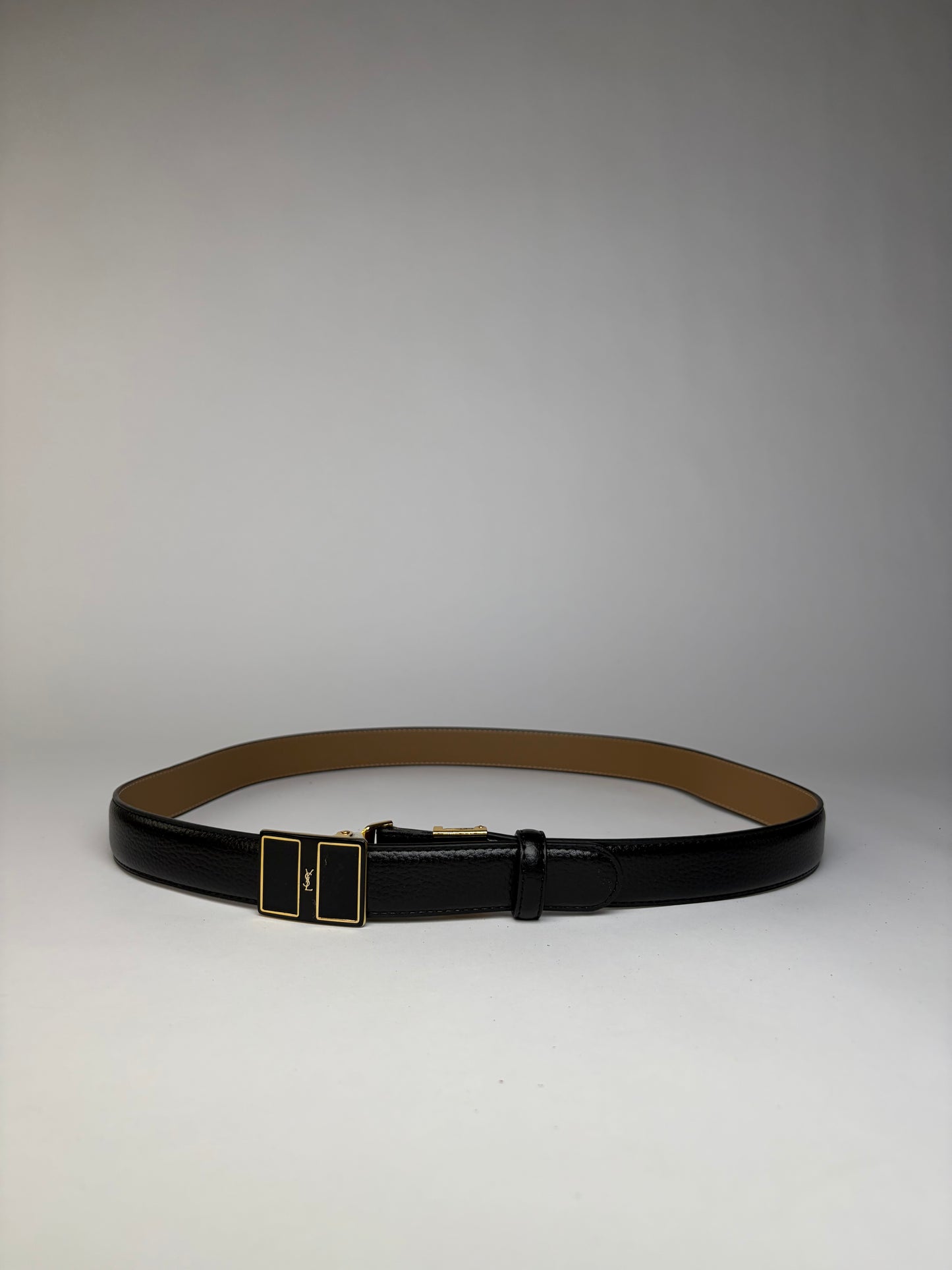 Vintage Yves Saint Laurent Textured Leather Belt Black Gold